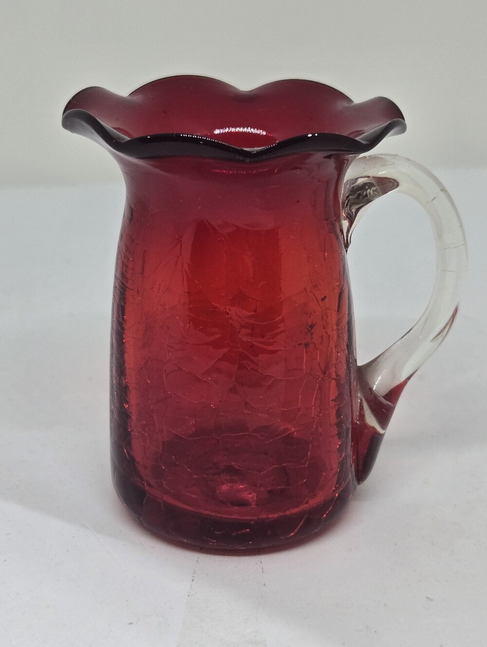 Vtg Red Crackle Glass Mini Pitcher Vase